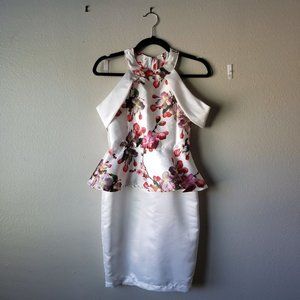 White Oriental Floral Dress Modern Qipao Cheongsam XS